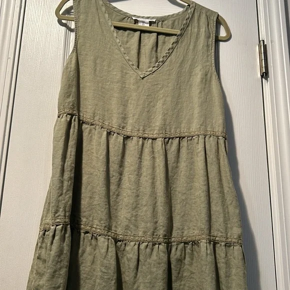 👗Lucky Brand Linen Sleeveless V Neck Tiered Midi Dress - Picture 10 of 10